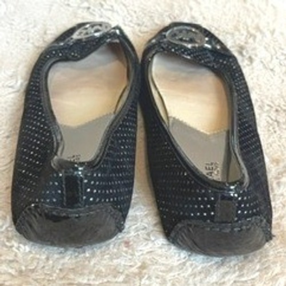 Michael Kors Fulton Black Silver Studded Polka Dot Ballet Flats MK Logo Shoes - Picture 6 of 10
